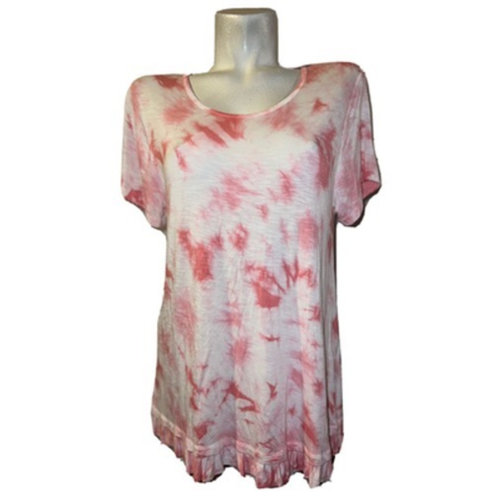 Style & Co Womens Pink Tie Dye Ruffle Hem Short Sleeve T-Shirt Size M